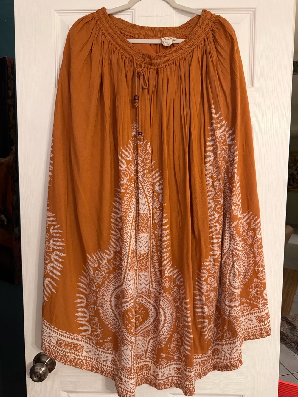 Bohemian Maxi Skirt in Rust with White Print